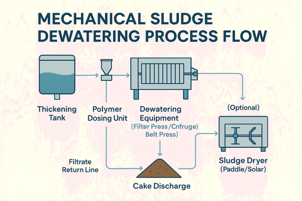 mechanical sludge dewatering process flow